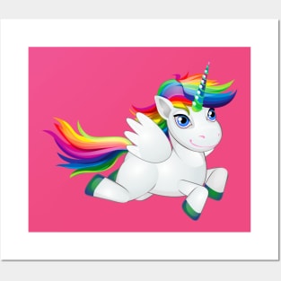 Flying Rainbow Unicorn Posters and Art